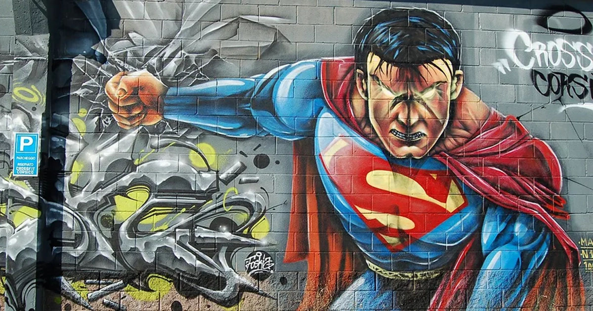 Image of Superman painted on a wall
