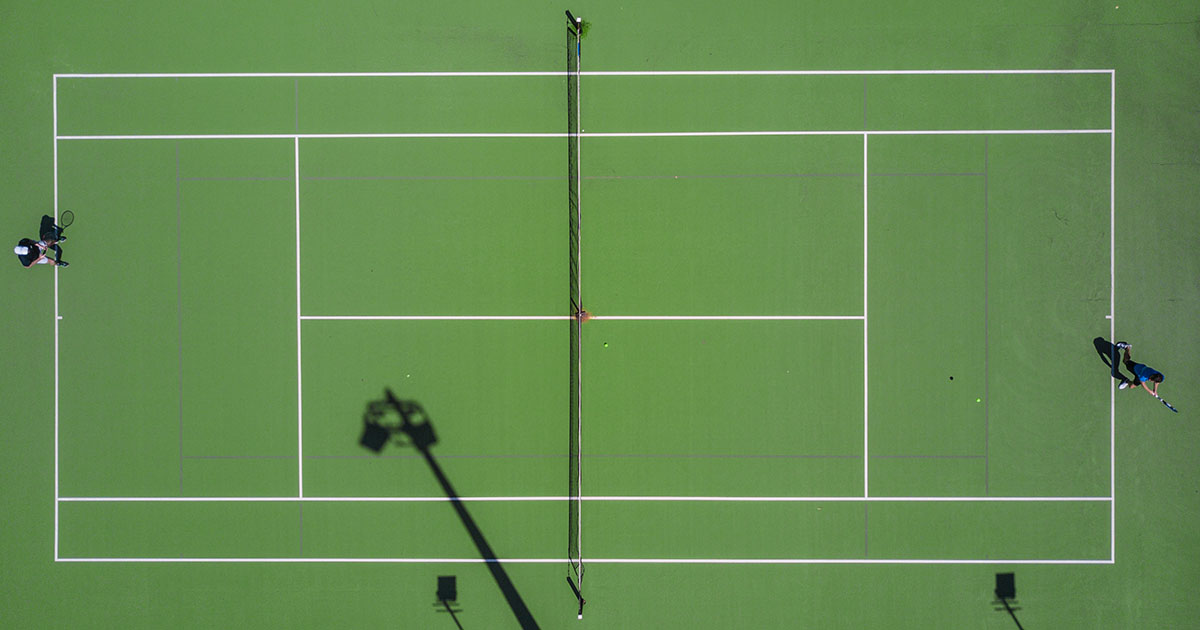 Overhead view of tennis court